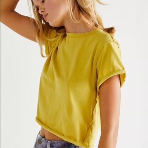 Free people we the free perfect tee in green and yellow. Size small.
